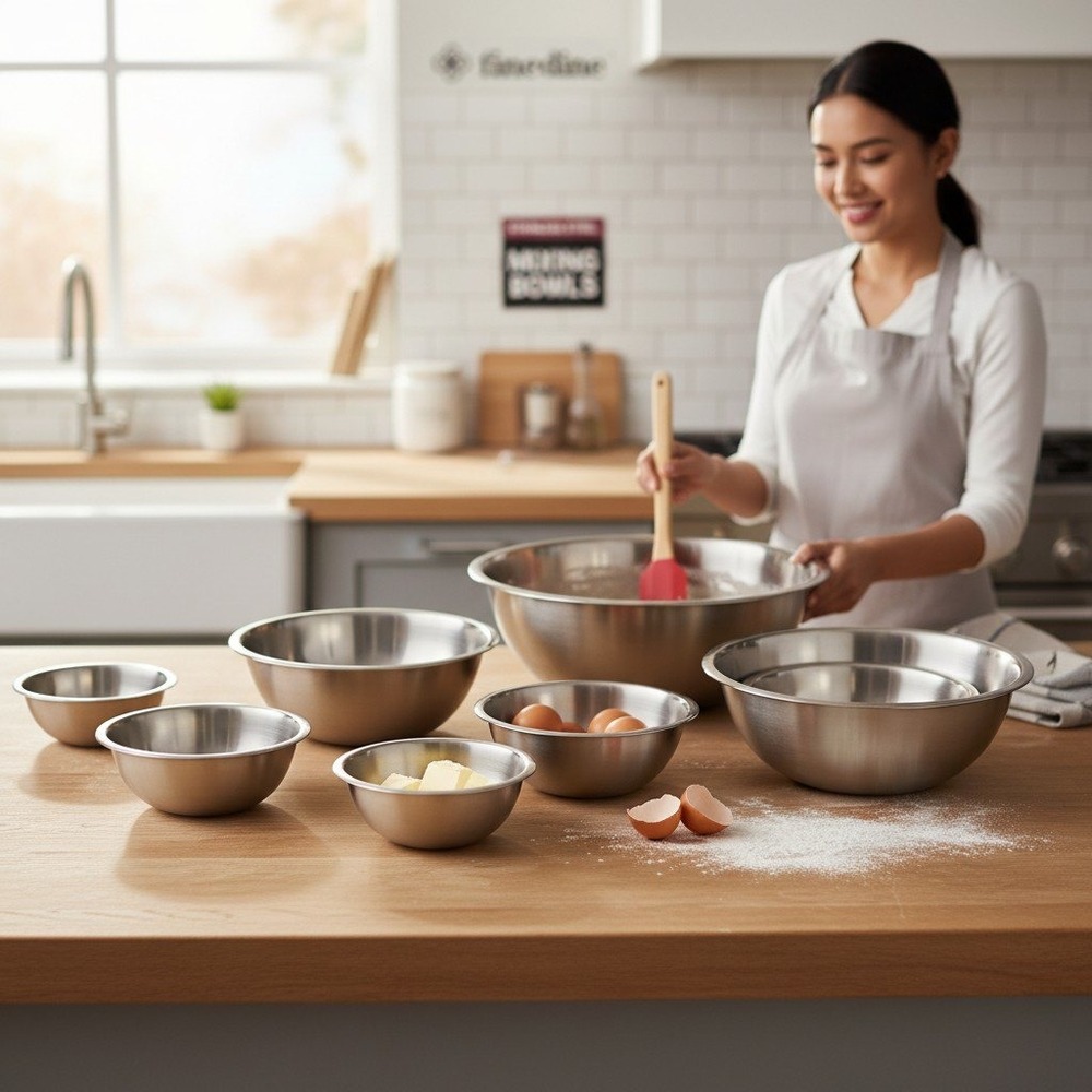 FineDine Mixing Bowls Set 6 Piece Silver Stainless Steel Brand New Nesting Set